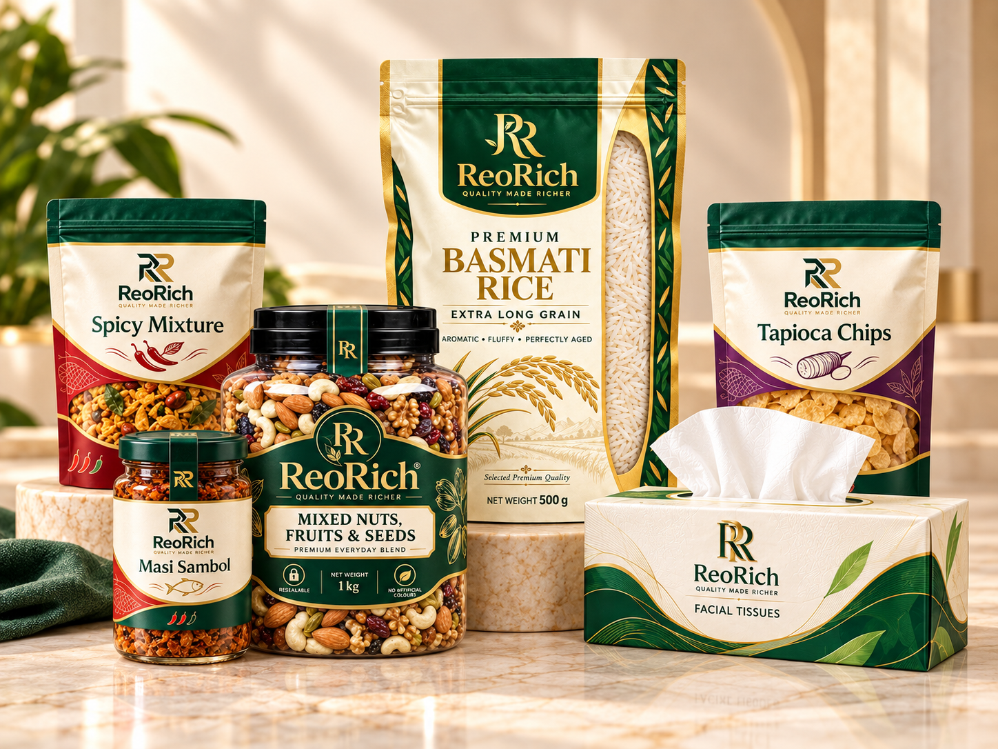 An assortment of ReoRich products